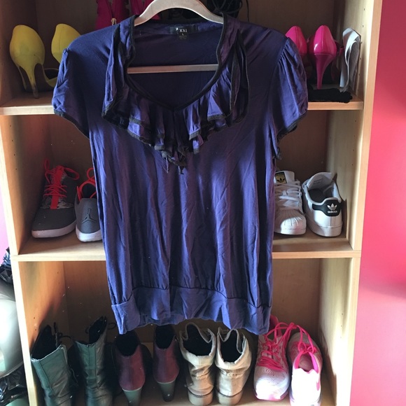 Navy blue ruffle shirt