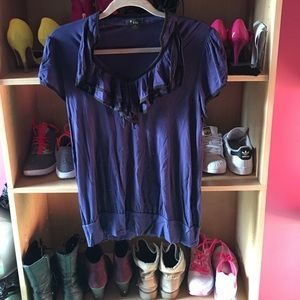 Navy blue ruffle shirt