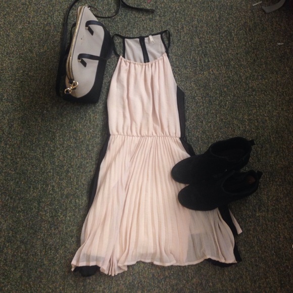 Nude and Black Color Block Chiffon Dress