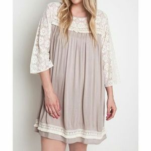 Umgee Cream with White Lace Shoulder Dress