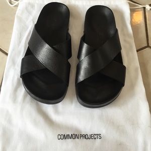 common project cross cross leather slide sandals