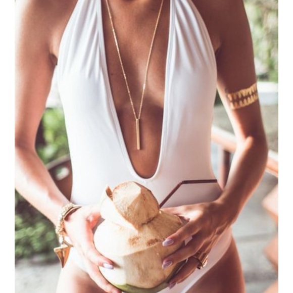 White Plunge Halter Bodysuit