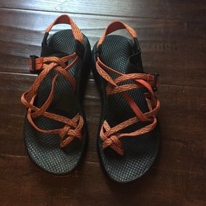 Double strapped orange Chacos