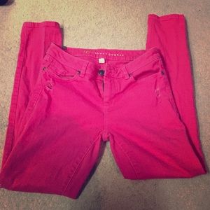 Hot pink skinny ankle denim