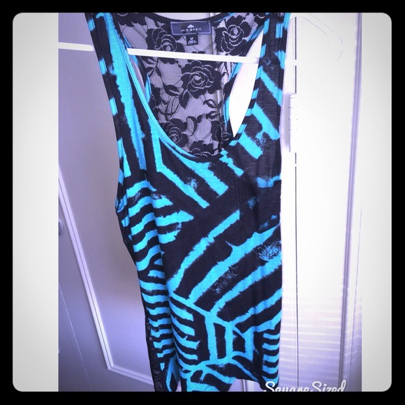 Blue & Sheer Black Rose Lace Tank Shirt