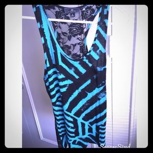 Blue & Sheer Black Rose Lace Tank Shirt