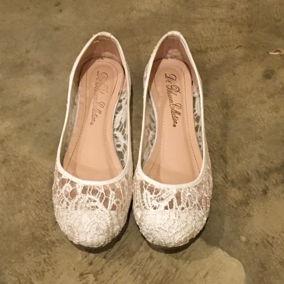 White Crochet Flats