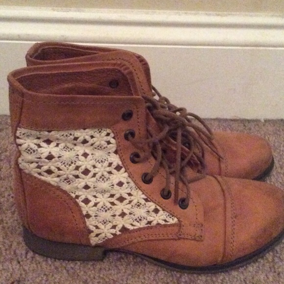 Tan lace booties