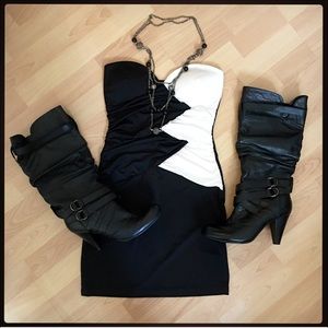 Strapless black and white dress