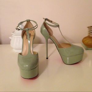 Sage Green T Strap Platforms