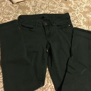 Forest green, skinny jeans.