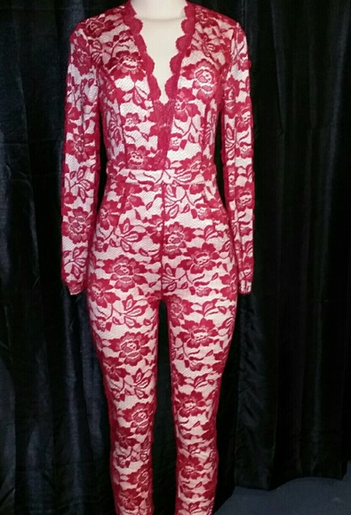 Red lace romper