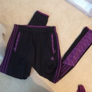 Adidas purple and black soccer pants