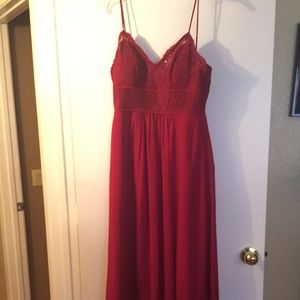 Ruby red chiffon floor-length gown