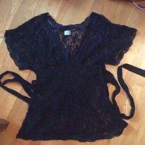 Plenty by Tracy Reese black lacy top. V-neck.