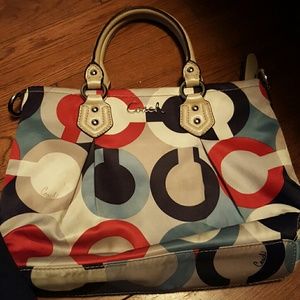 Red white and blue coach purse