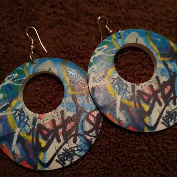 Wooden graffiti hoop earrings *BUNDLE & SAVE*