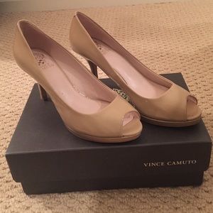 Vince Camuto open toe nude pump