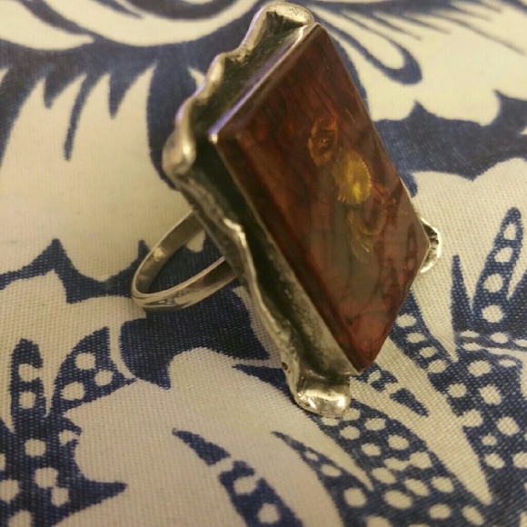 [Artisan] Amber and Silver Ring