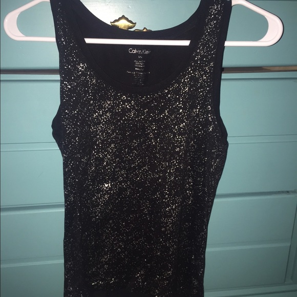 Black tank top with silver splatters