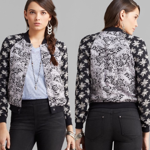 Free People Floral Baseball Jacket