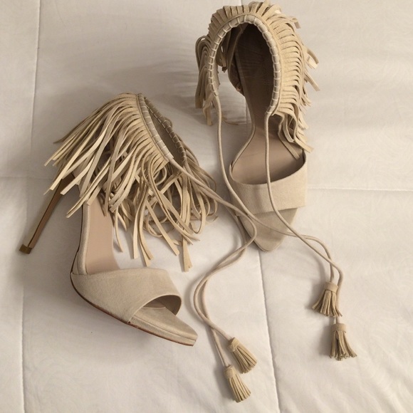 Zara Ecru Fringed High Heels