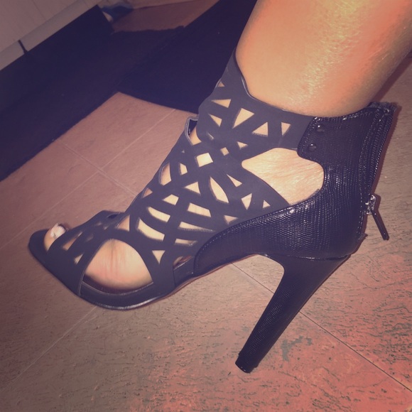 Black caged heels