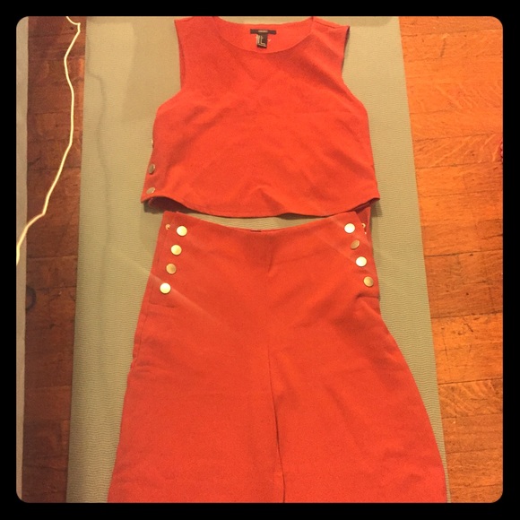 Forever 21 two-piece crop top with wide leg pants