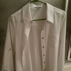 White with gold buttons button-down