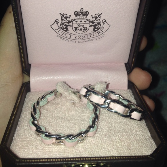 Never worn Pink leather chain hoops