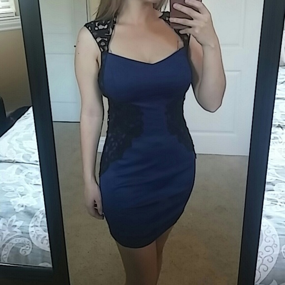 Deep Blue Black Crochet Dress