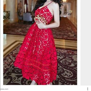 Red Self Portrait Type Midi Dress