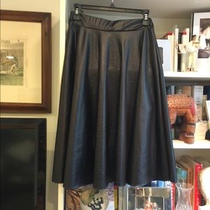 Black Vegan Leather Pull-on Midi Skirt