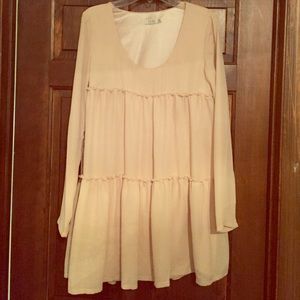 Nude Sheer Long Sleeve Shift Dress