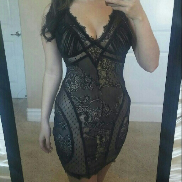 bebe Dresses & Skirts - Bebe Black & Nude Lace Dress