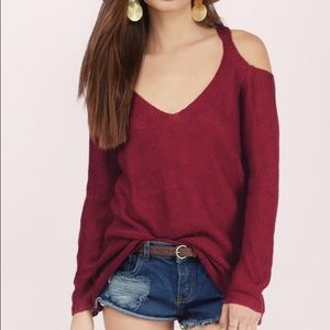 Bergundy Cut Out Shoulder Sweater