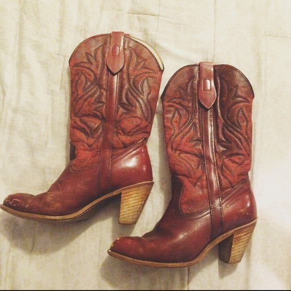 Vintage Deep Red Leather Western Boots