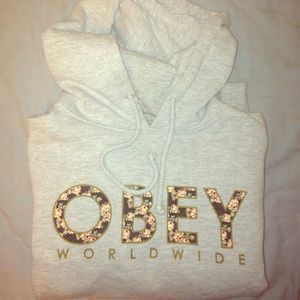 Grey Obey Hoodie Floral Lettering