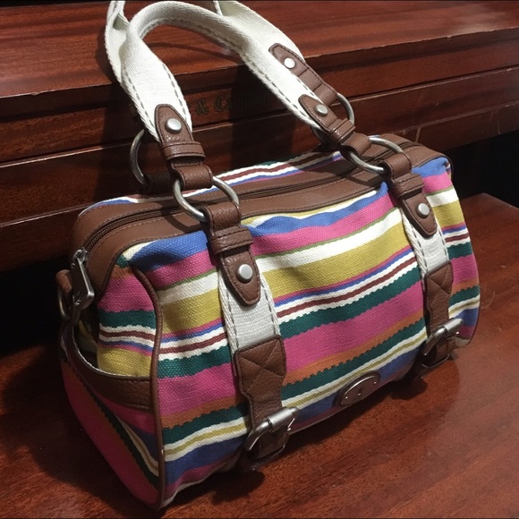 *SOLD* Fossil Color Stripe Satchel Handbag - Picture 2 of 4