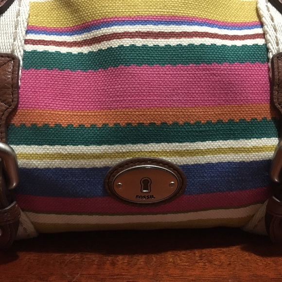 *SOLD* Fossil Color Stripe Satchel Handbag - Picture 3 of 4