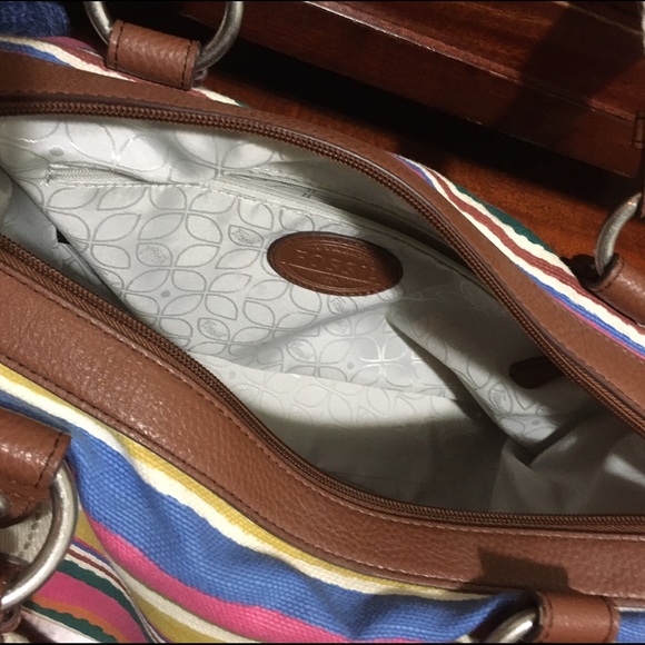 *SOLD* Fossil Color Stripe Satchel Handbag - Picture 4 of 4