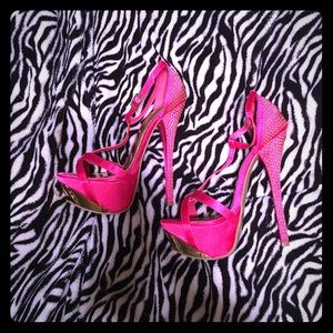 Pink open toe heels