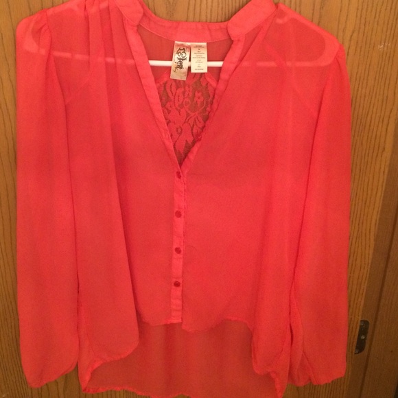 Bright orange/salmon blouse! Lace back
