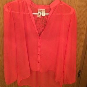 Bright orange/salmon blouse! Lace back