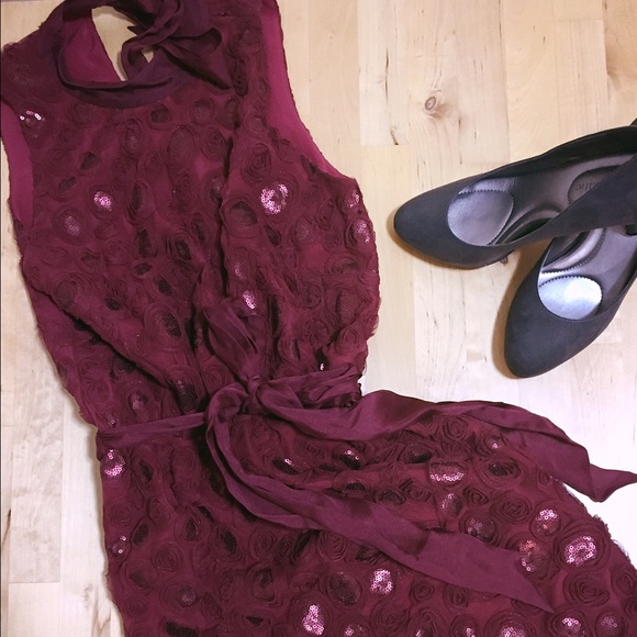 Anthropologie Red Wine Sequin Party Dress