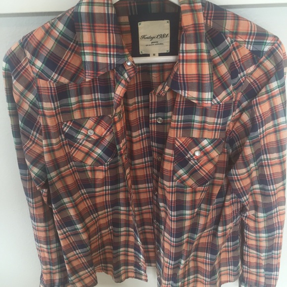 Multi colored button up flannel type