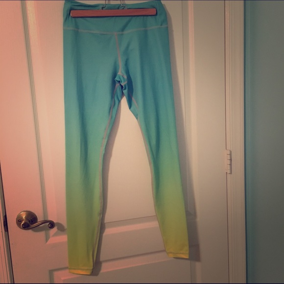 Mint neon yellow ombré yoga pants