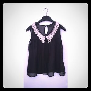 Sheer black tank with lace bib lining