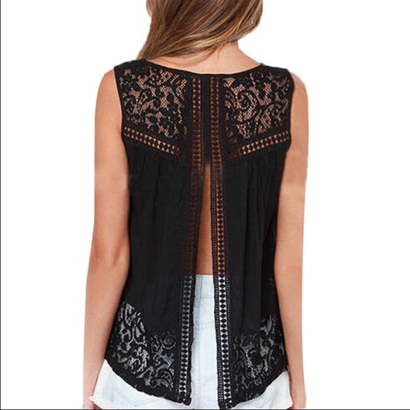 🆕 lace trim blouse w/open back - Picture 2 of 4