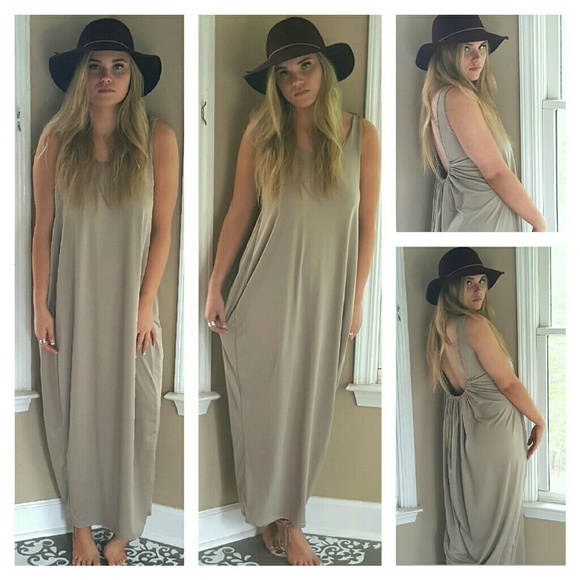🌻HP🌻  Beautiful Taupe Boho Low Back Maxi Dress - Picture 4 of 4